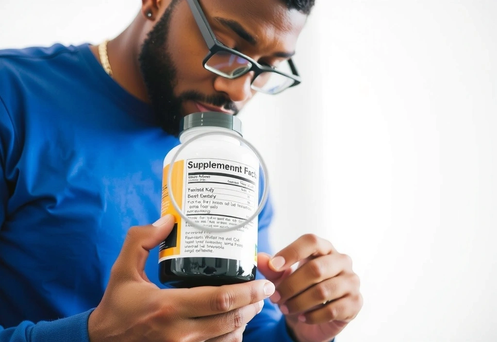Femeie citind eticheta unui supliment
