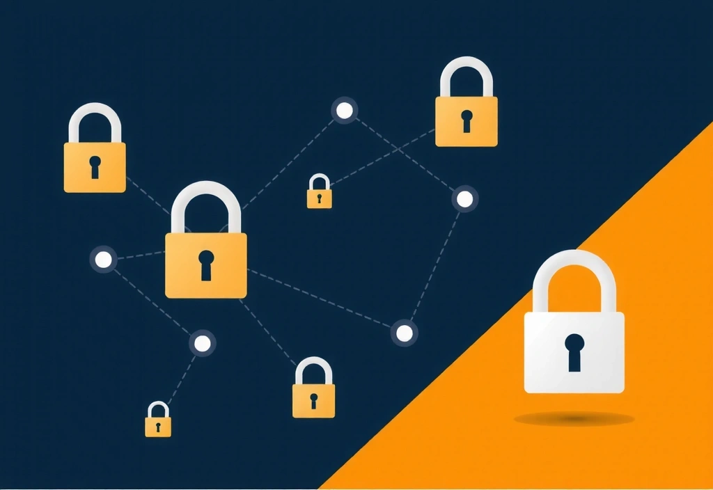 Imagine abstractă reprezentând securitatea datelor și un acord legal